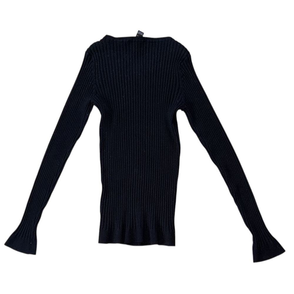 INC International Concepts Ribbed Scoop Neck Long-Sleeve Black Top Medium - Picture 4 of 5